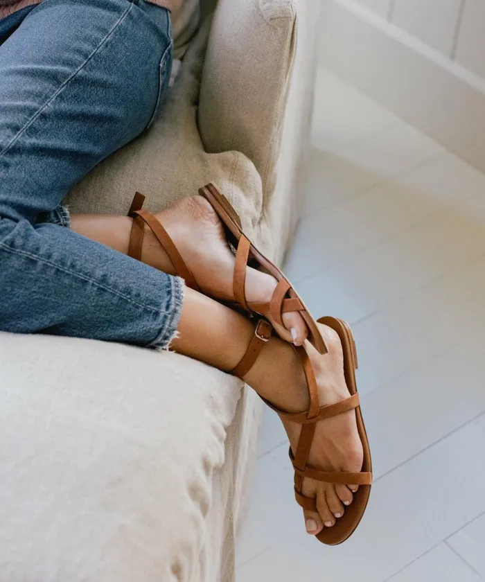 Sandals and Slides Women Jenni Kayne Oiled Leather Strappy Sandal Walnut