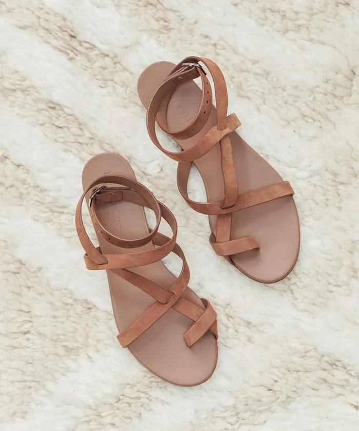 Sandals and Slides Women Jenni Kayne Oiled Leather Strappy Sandal Walnut