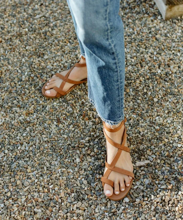 Sandals and Slides Women Jenni Kayne Oiled Leather Strappy Sandal Walnut