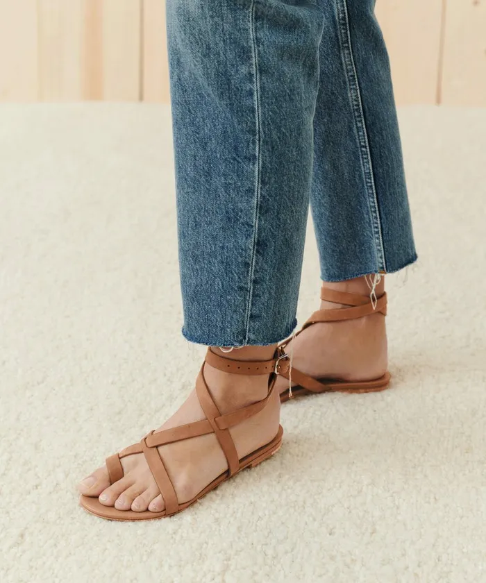 Sandals and Slides Women Jenni Kayne Oiled Leather Strappy Sandal Walnut