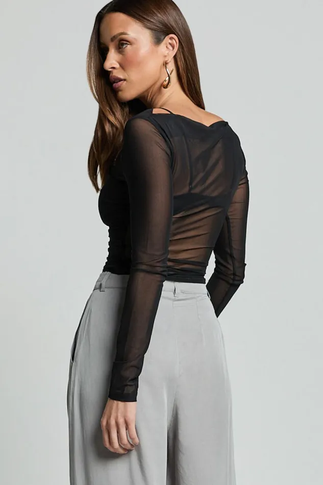 Sandara Top 8211 Long Sleeve Sheer Top In Black Women Showpo Tops