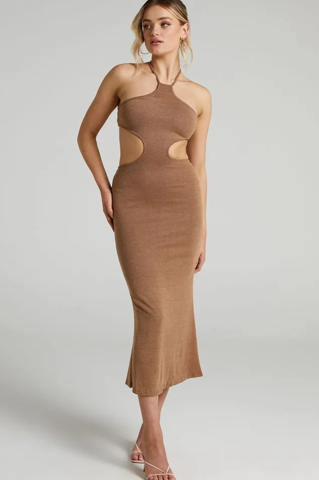 Saskia Midi Dress 8211 Side Cut Out Dress In Chocolate Women Showpo Dresses