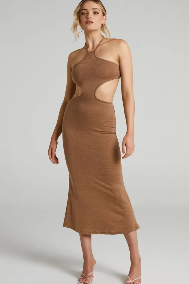 Saskia Midi Dress 8211 Side Cut Out Dress In Chocolate Women Showpo Dresses