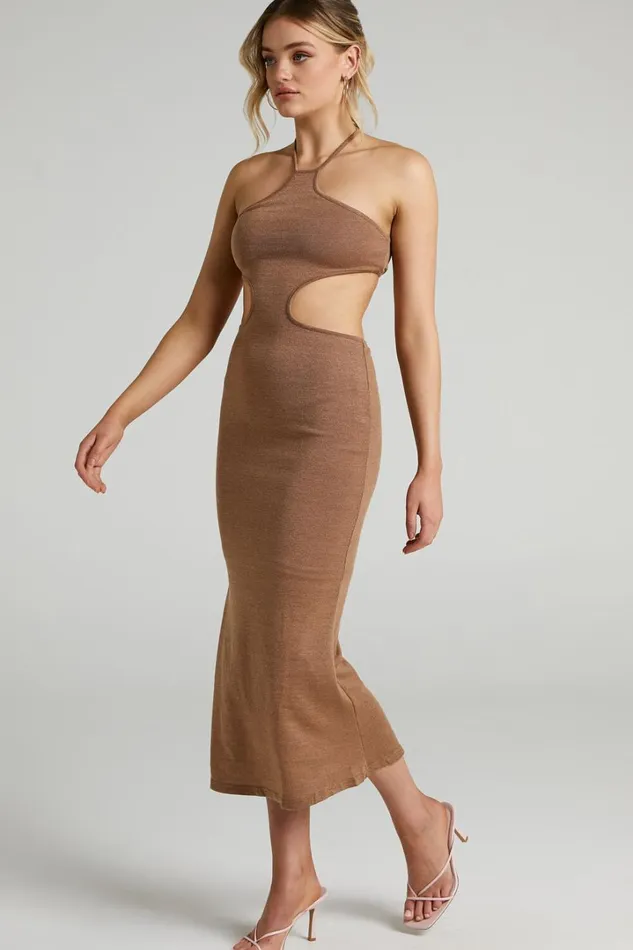 Saskia Midi Dress 8211 Side Cut Out Dress In Chocolate Women Showpo Dresses