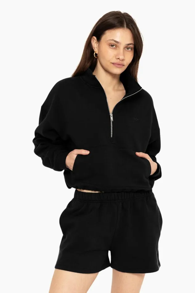 SET ACTIVE Sweats HEAVYWEIGHT SWEATS HALF ZIP 8211 ONYX 8211 Women