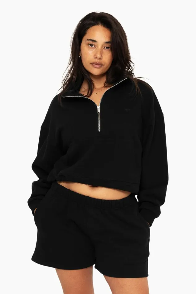 SET ACTIVE Sweats HEAVYWEIGHT SWEATS HALF ZIP 8211 ONYX 8211 Women