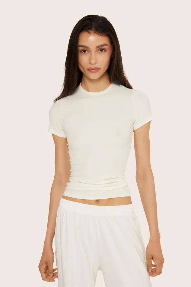SET ACTIVE Tops Tanks Tees RIBBED MODAL BODY TEE 8211 BLANC 8211 Women