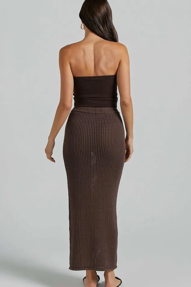 Severina Two Piece Set 8211 Button Through Top And Midi Knit Skirt Set In Chocolate Women Showpo Knitwear