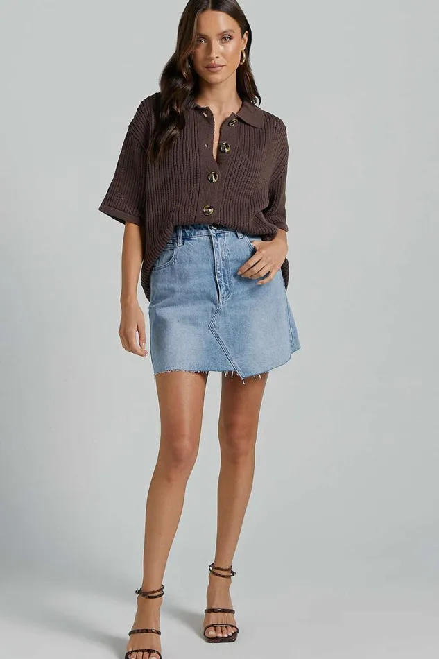 Severina Two Piece Set 8211 Button Through Top And Midi Knit Skirt Set In Chocolate Women Showpo Knitwear