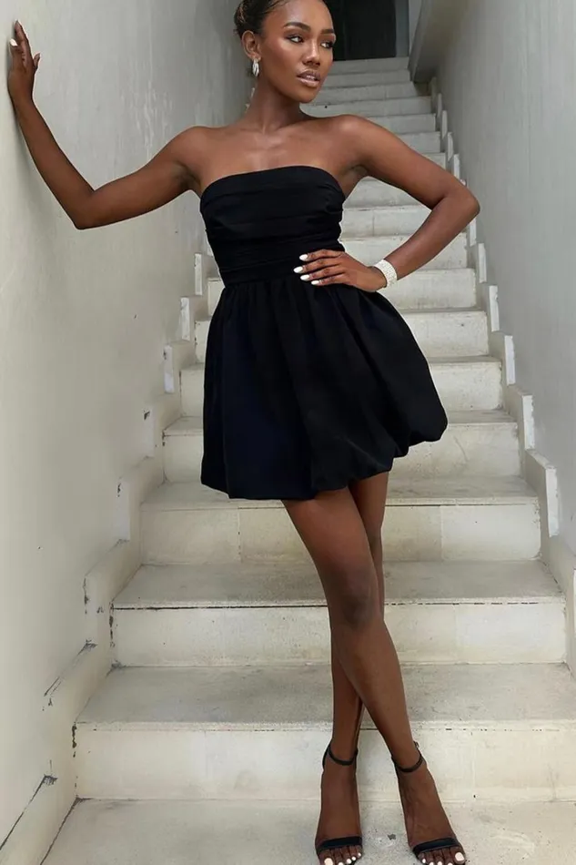 Shaima Mini Dress 8211 Strapless Bubble Hem Dress In Black Women Showpo Curve Clothes