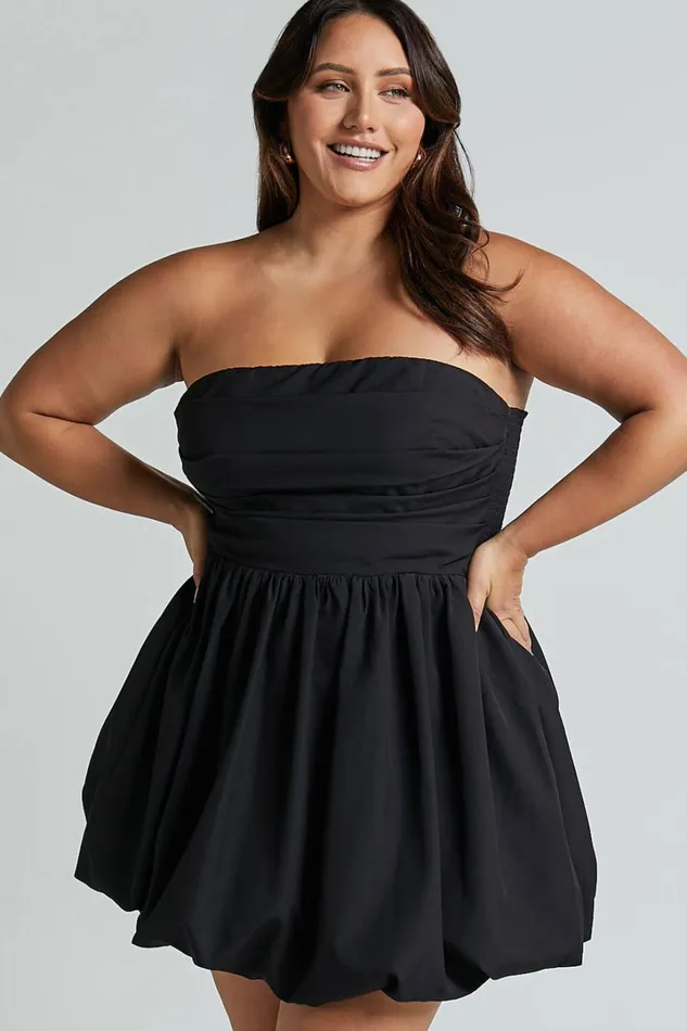Shaima Mini Dress 8211 Strapless Bubble Hem Dress In Black Women Showpo Curve Clothes