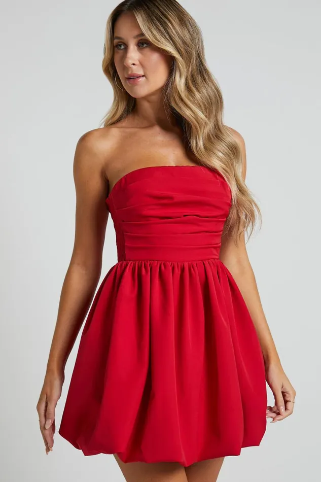 Shaima Mini Dress 8211 Strapless Bubble Hem Dress In Red Women Showpo Curve Clothes