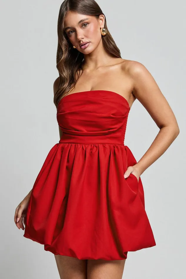 Shaima Mini Dress 8211 Strapless Bubble Hem Dress In Red Women Showpo Curve Clothes