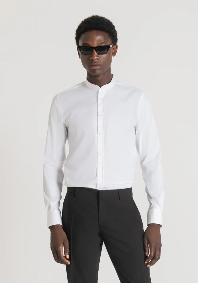 Shirts Men Antony Morato Cotton Shirt With Mandarin Collar White