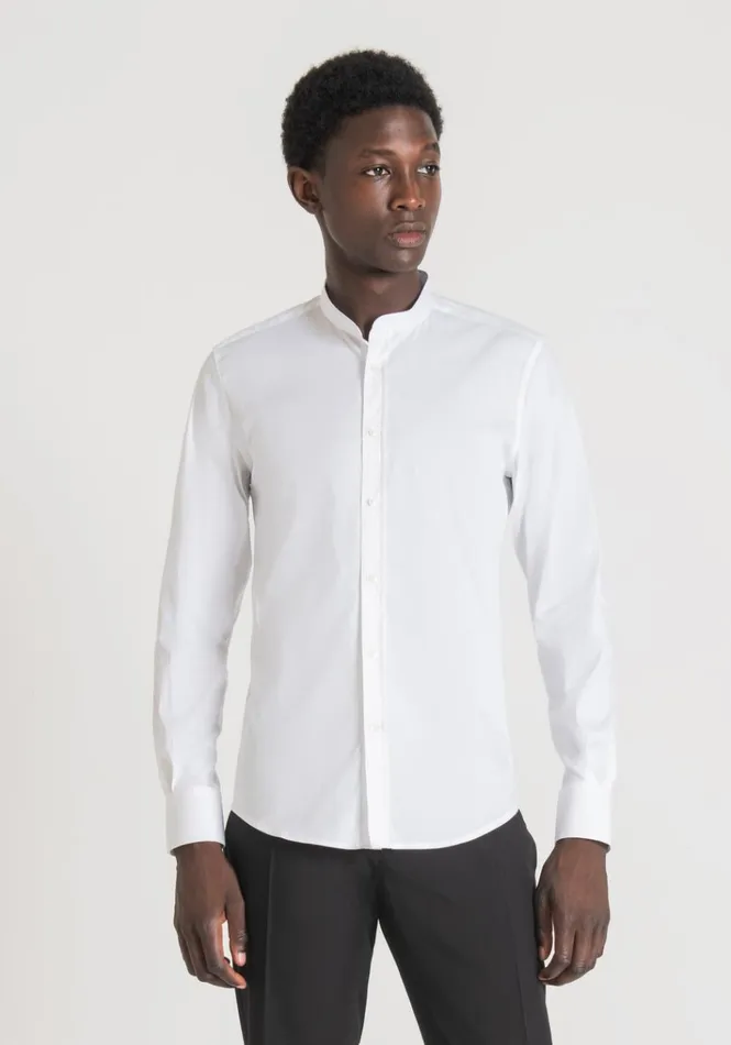 Shirts Men Antony Morato Cotton Shirt With Mandarin Collar White
