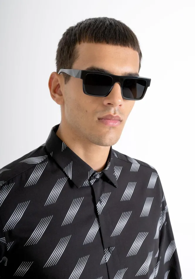 Shirts Men Antony Morato Regular Fit 034Barcelona034 Straight Cut Shirt In Gradient Patterned Viscose Blend Black