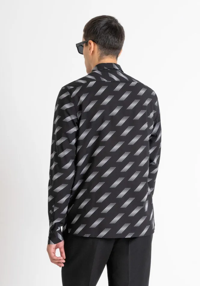 Shirts Men Antony Morato Regular Fit 034Barcelona034 Straight Cut Shirt In Gradient Patterned Viscose Blend Black