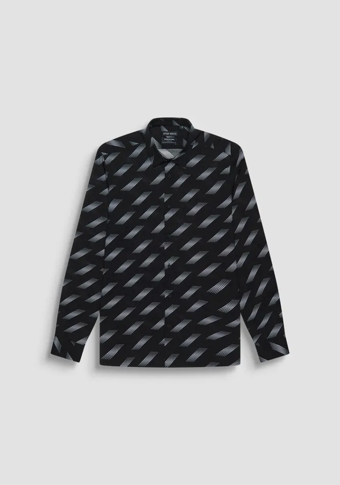 Shirts Men Antony Morato Regular Fit 034Barcelona034 Straight Cut Shirt In Gradient Patterned Viscose Blend Black