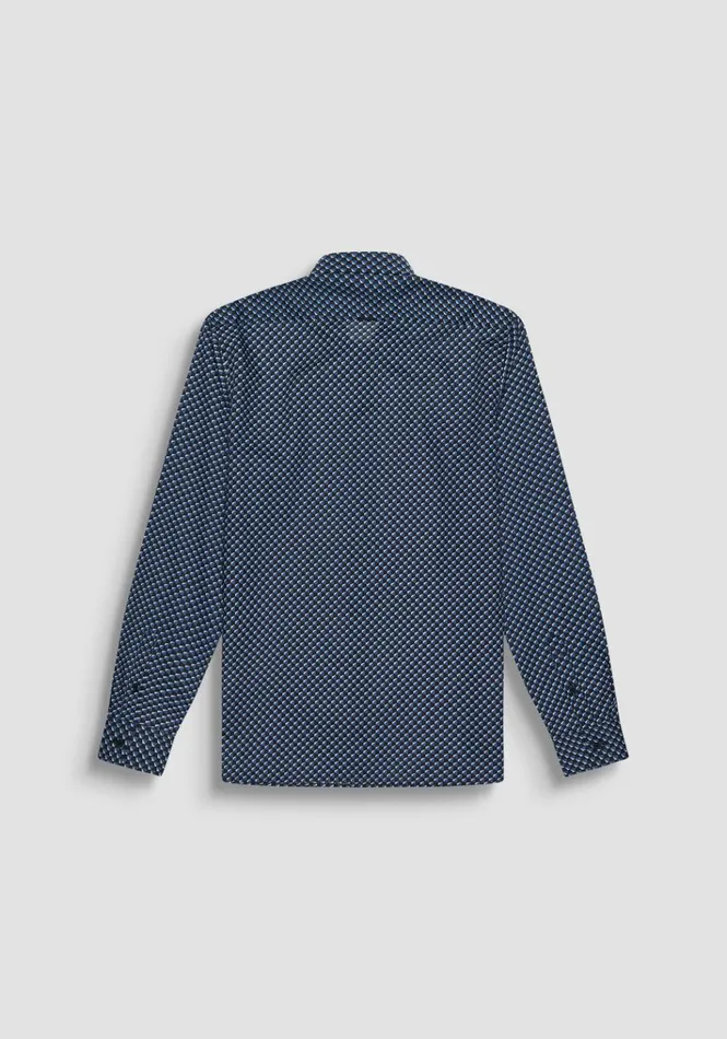 Shirts Men Antony Morato Regular Fit 034Barcelona034 Straight Cut Shirt In Micro Patterned Cotton Worker Avio