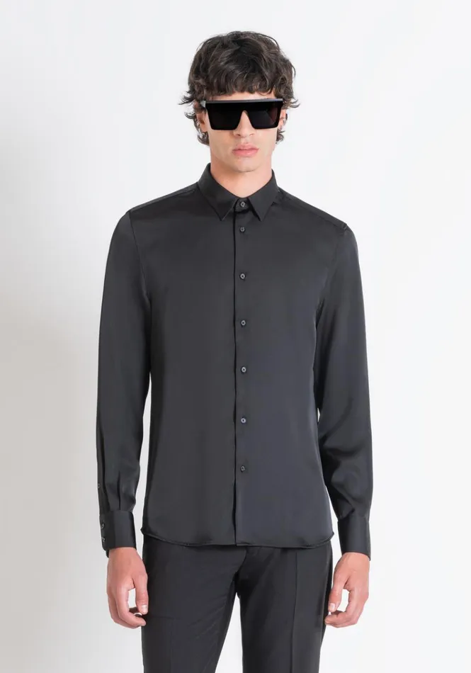 Shirts Men Antony Morato Regular Fit 034Napoli034 Shirt In SoftHand Satin Black