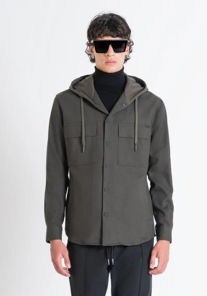 Shirts Men Antony Morato Relaxed Fit Cotton Twill Shirt With Hood And Pockets Dark Olive Green Shirts Men Antony Morato Relaxed Fit Cotton Twill Shirt With Hood And Pockets Dark Olive Green