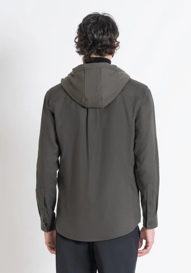 Shirts Men Antony Morato Relaxed Fit Cotton Twill Shirt With Hood And Pockets Dark Olive Green