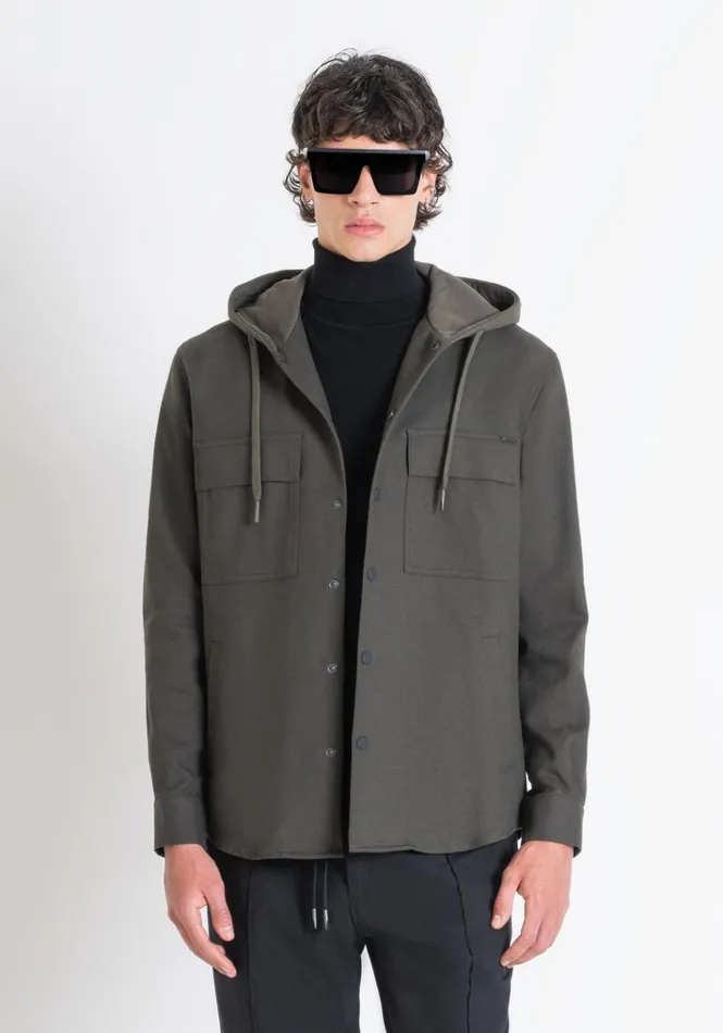 Shirts Men Antony Morato Relaxed Fit Cotton Twill Shirt With Hood And Pockets Dark Olive Green