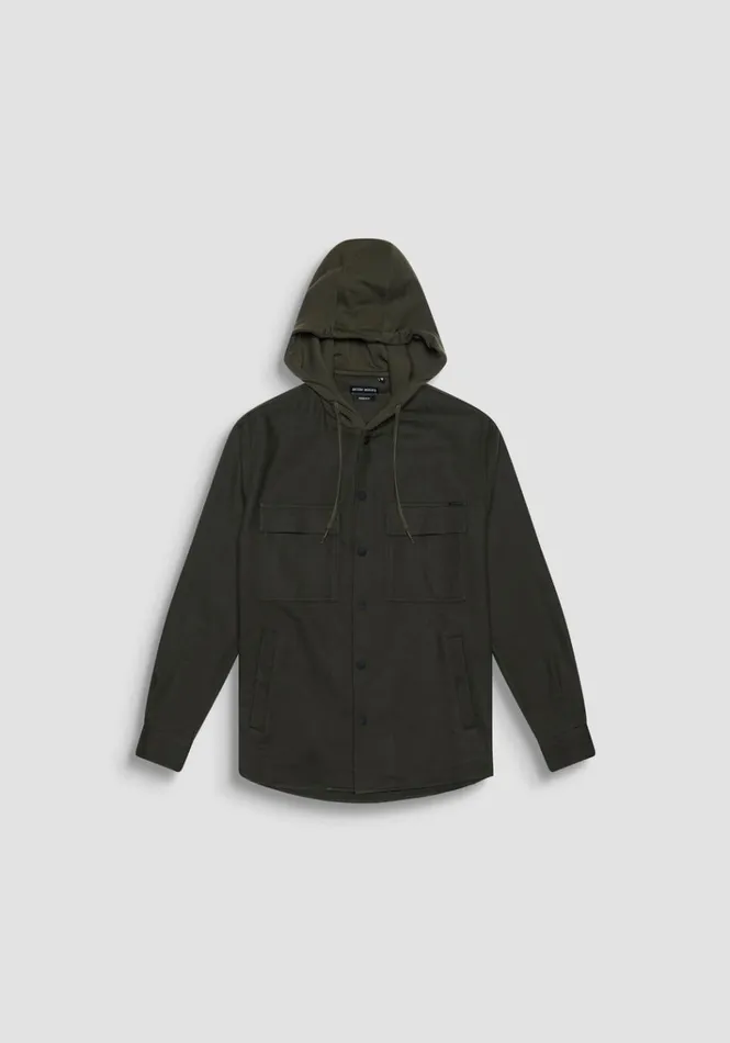 Shirts Men Antony Morato Relaxed Fit Cotton Twill Shirt With Hood And Pockets Dark Olive Green
