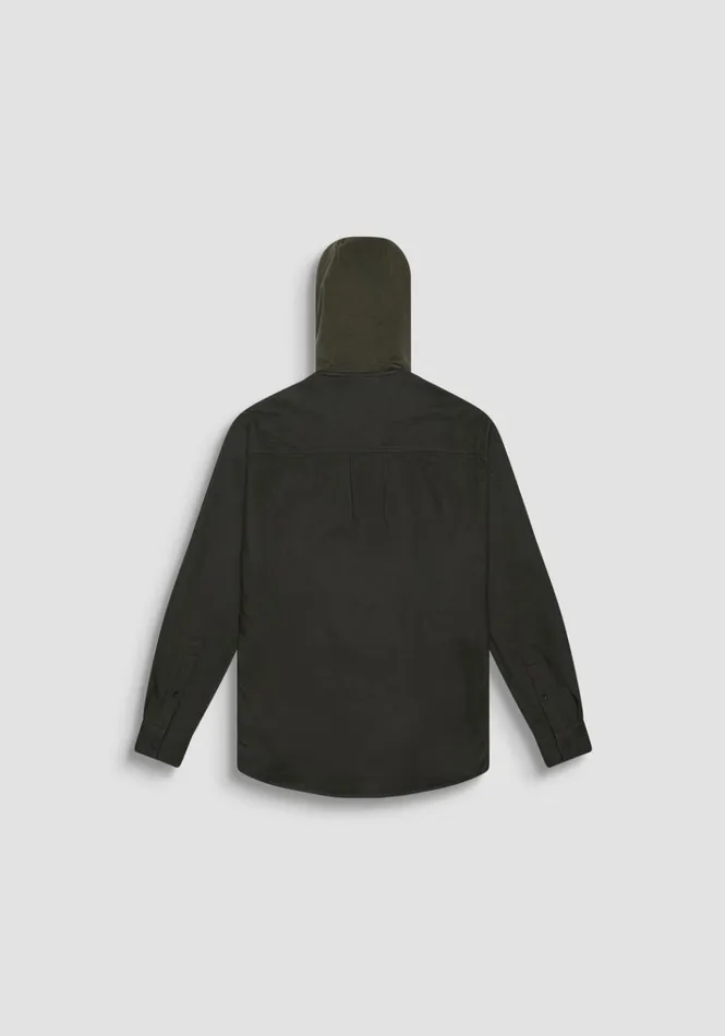 Shirts Men Antony Morato Relaxed Fit Cotton Twill Shirt With Hood And Pockets Dark Olive Green