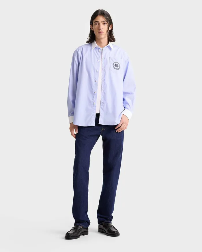 Shirts Men Sporty and Rich Bristol Crest Oversized Shirt 8211 WhiteNavy Stripe
