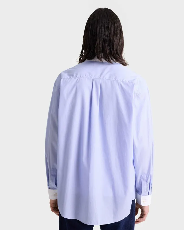Shirts Men Sporty and Rich Bristol Crest Oversized Shirt 8211 WhiteNavy Stripe