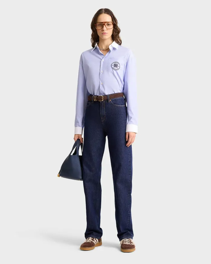 Shirts Men Sporty and Rich Bristol Crest Oversized Shirt 8211 WhiteNavy Stripe