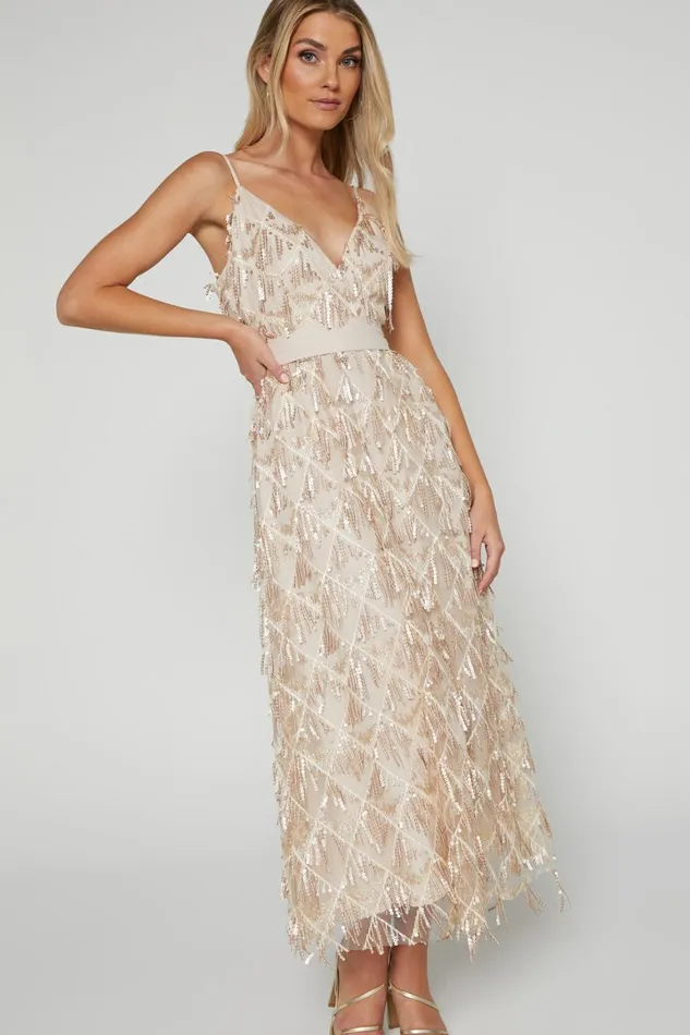 Shook Midi Dress Plunge Fringe Midi Dress In Champagne Sequin In Gold Women Showpo Dresses Shook Midi Dress Plunge Fringe Midi Dress In Champagne Sequin In Gold Women Showpo Dresses