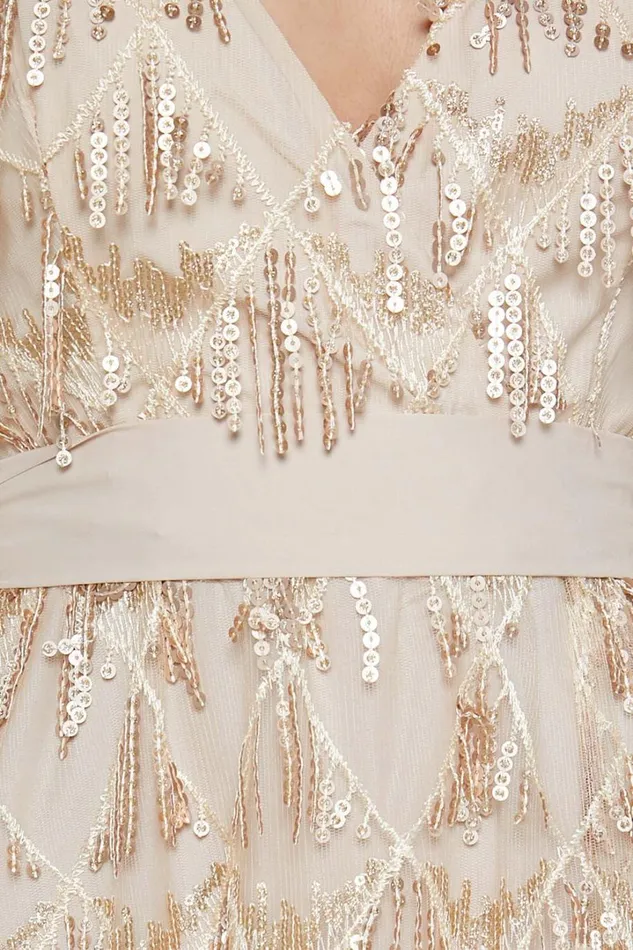 Shook Midi Dress Plunge Fringe Midi Dress In Champagne Sequin In Gold Women Showpo Dresses