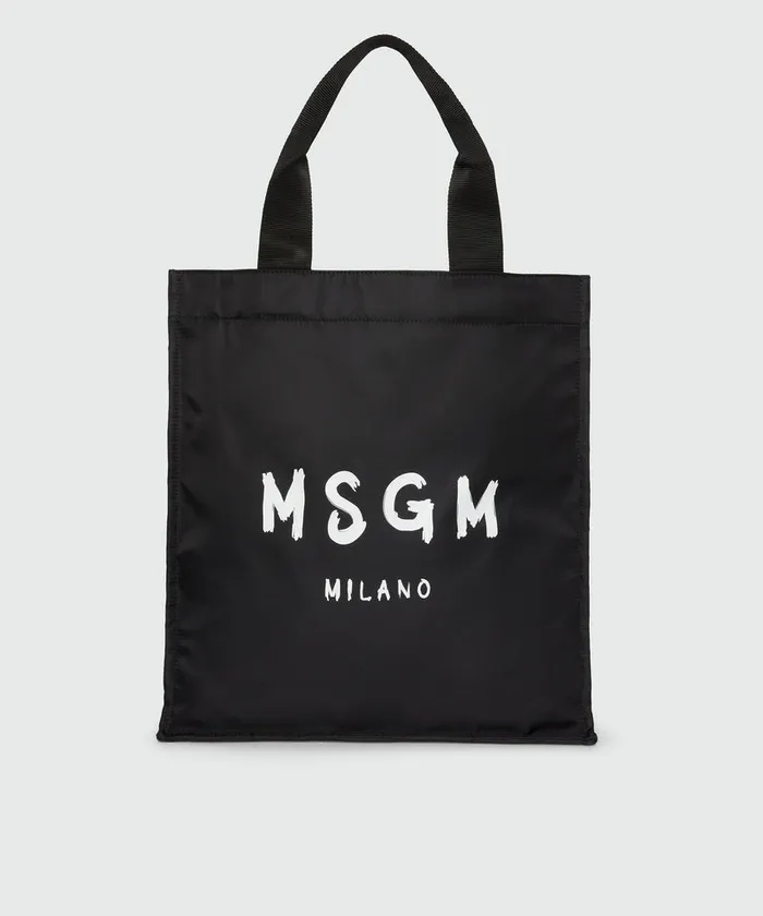 Signature Nylon Tote Bag With Brush Stroke Logo Men MSGM Tote Bags