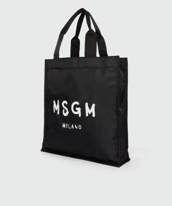 Signature Nylon Tote Bag With Brush Stroke Logo Men MSGM Tote Bags