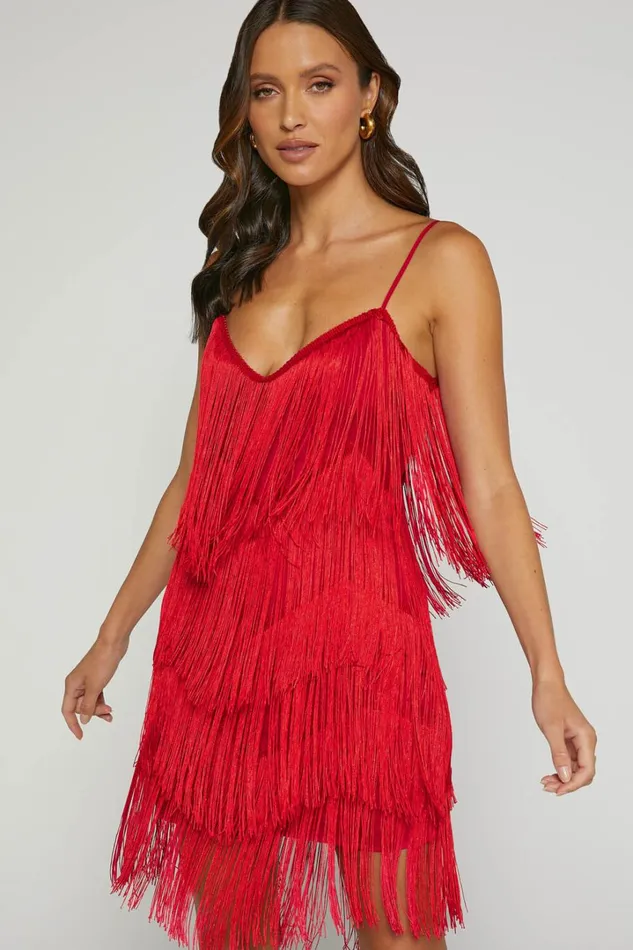 Siofra Mini Dress 8211 Zig Zag Fringe Dress In Red Women Showpo Dresses