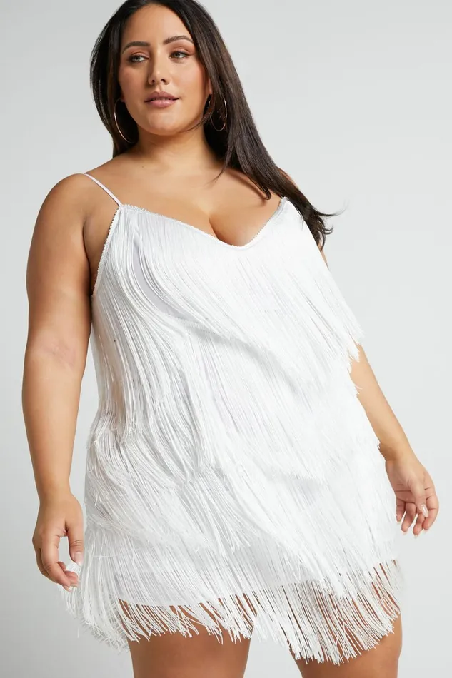 Siofra Mini Dress 8211 Zig Zag Fringe Dress In White Women Showpo Curve Clothes