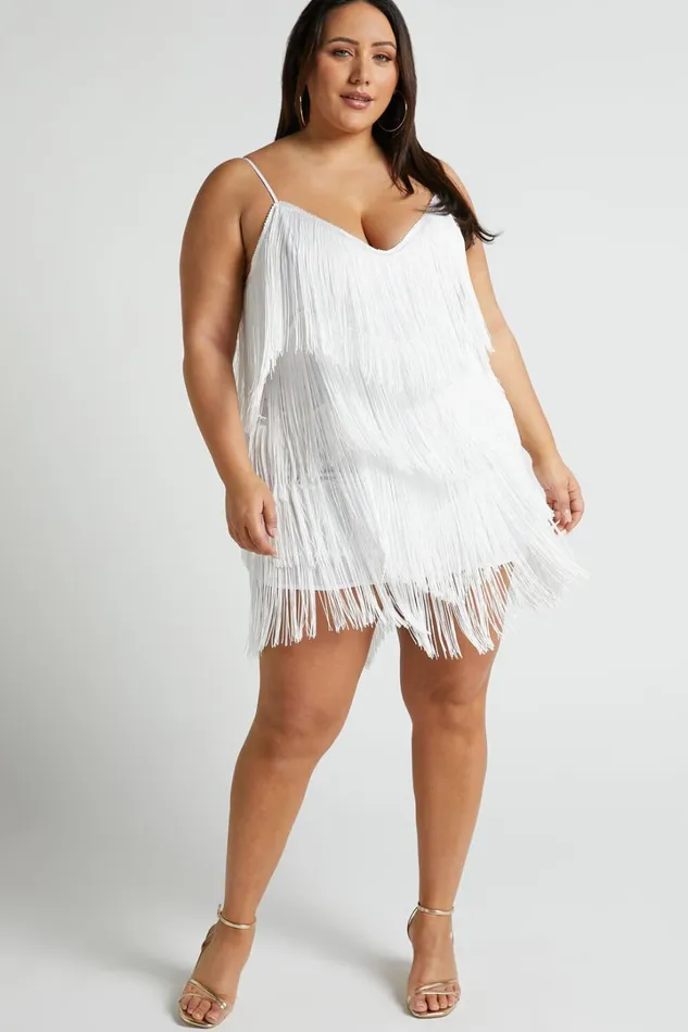 Siofra Mini Dress 8211 Zig Zag Fringe Dress In White Women Showpo Curve Clothes