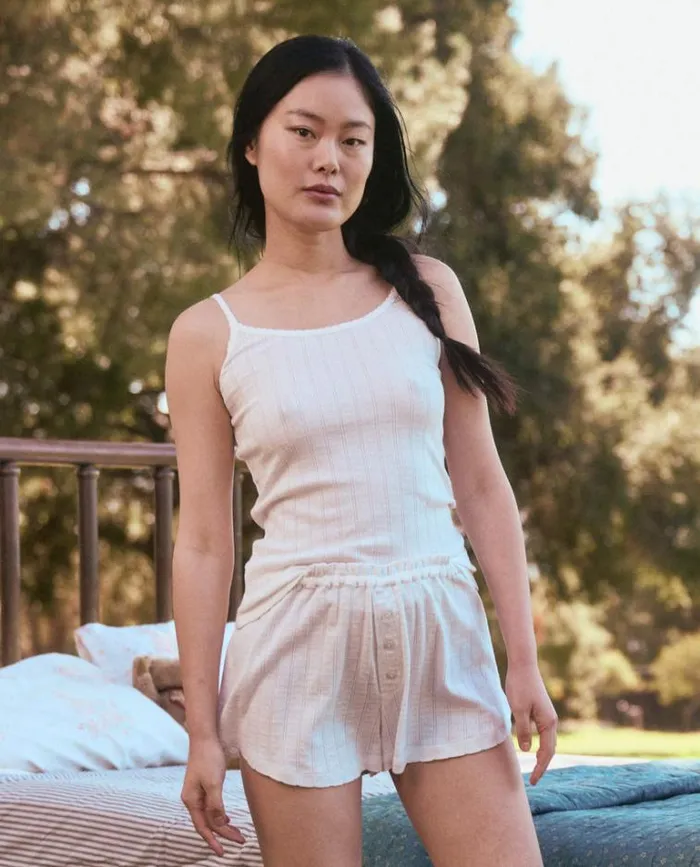 Sleep Tops Women039s The Great The Pointelle Scallop Sleep Tank White