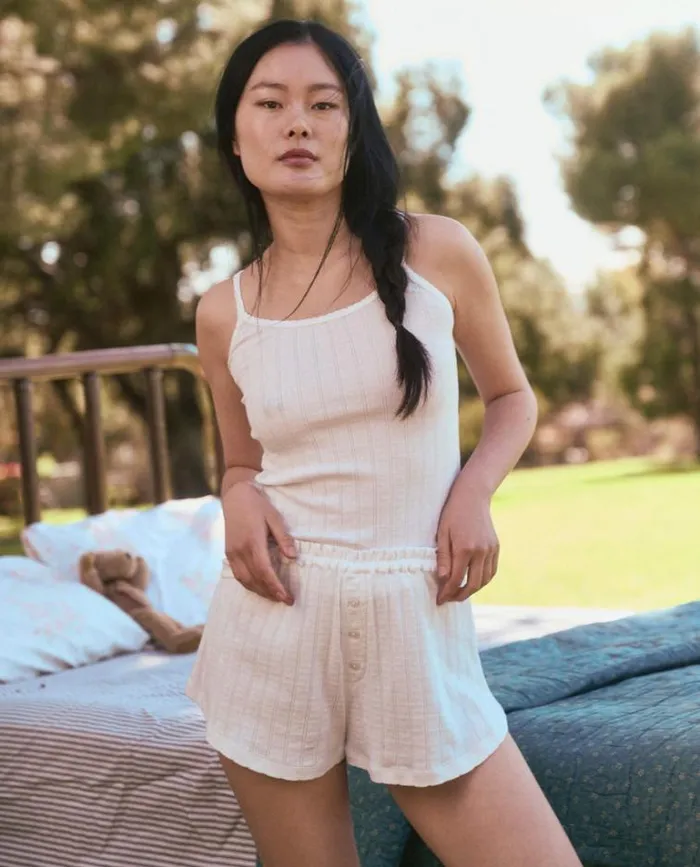 Sleep Tops Women039s The Great The Pointelle Scallop Sleep Tank White