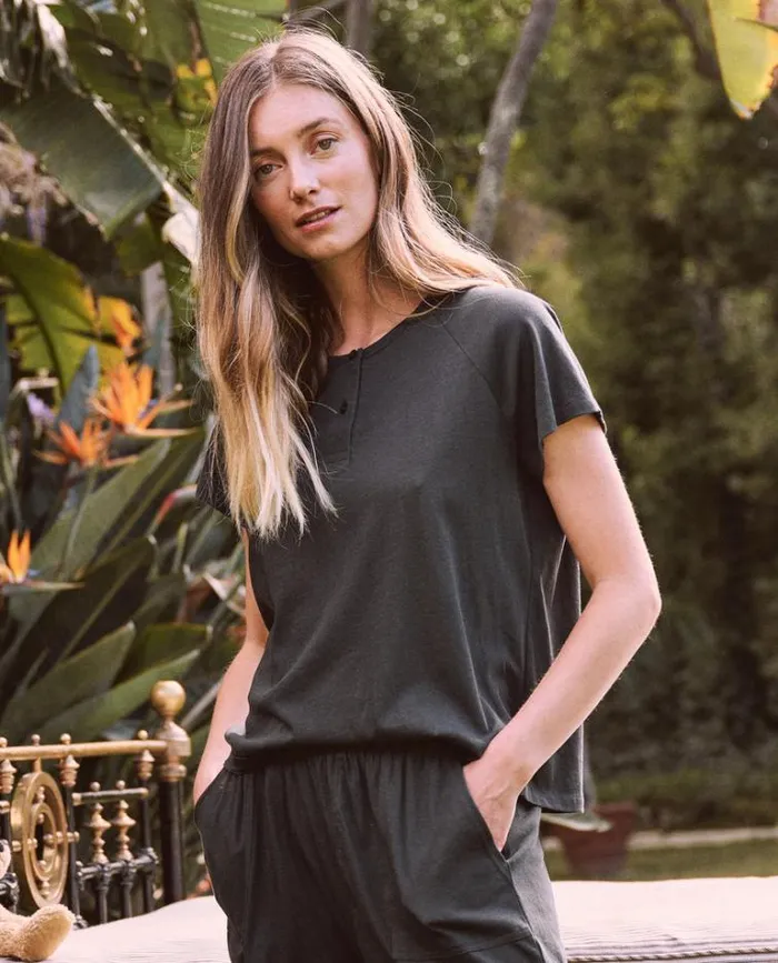 Sleep Tops Women039s The Great The Raglan Sleep Henley Black