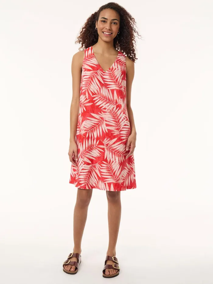 Sleeveless Trapeze Dress Printed Linen Women Jones New York Dresses