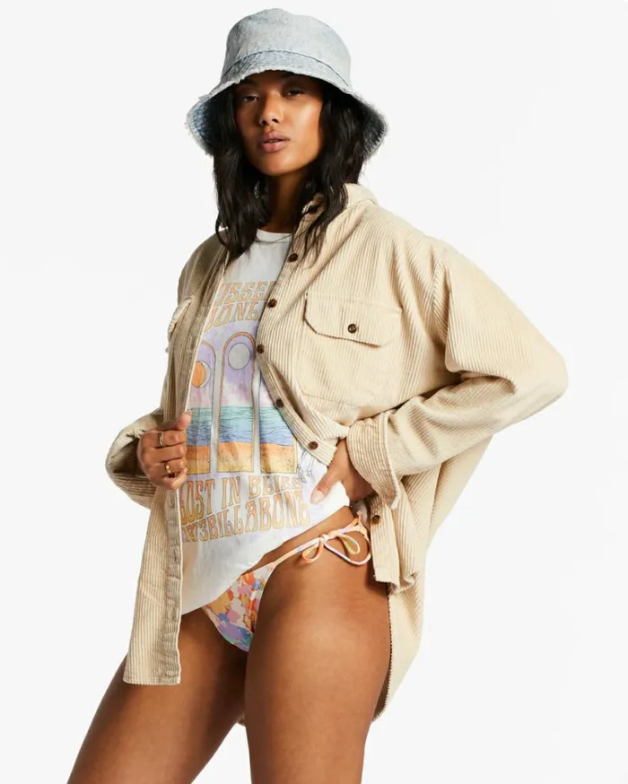 So Stoked Cord Long Sleeve Top Antique White 2 Women Billabong Tops