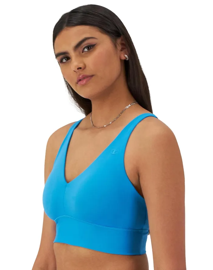 Soft Touch Longline Strappy Sports Bra C Logo New Palatinate Blue Women Champion Sports Bras and Bralettes