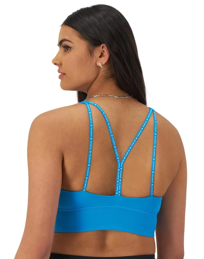 Soft Touch Longline Strappy Sports Bra C Logo New Palatinate Blue Women Champion Sports Bras and Bralettes
