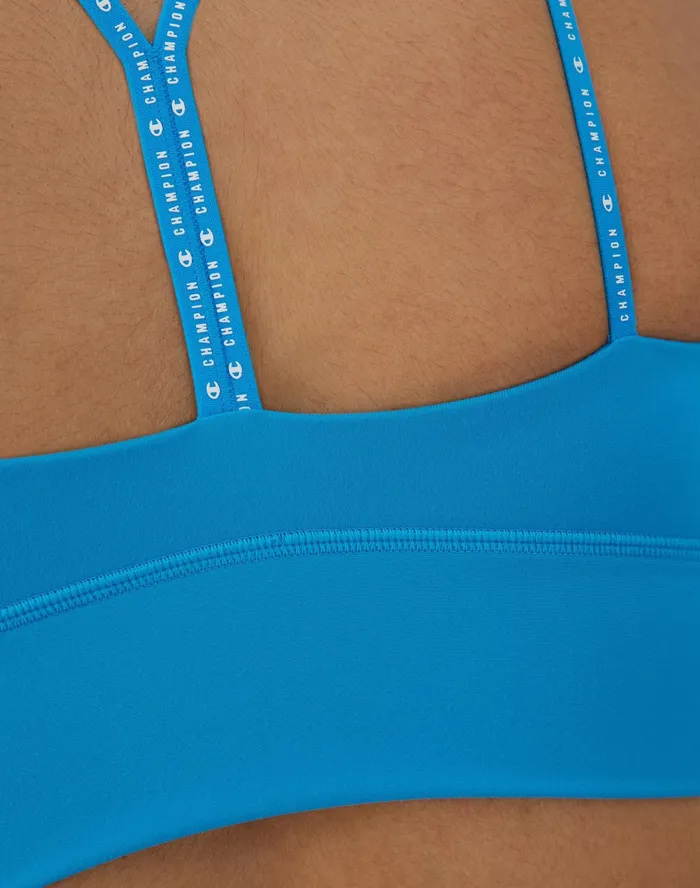 Soft Touch Longline Strappy Sports Bra C Logo New Palatinate Blue Women Champion Sports Bras and Bralettes