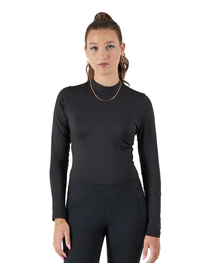 Soft Touch Mock Neck LongSleeve Crop Top HighDensity C Logo Black Women Champion TShirts and Tops Soft Touch Mock Neck LongSleeve Crop Top HighDensity C Logo Black Women Champion TShirts and Tops