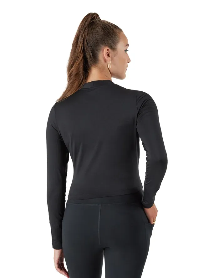 Soft Touch Mock Neck LongSleeve Crop Top HighDensity C Logo Black Women Champion TShirts and Tops