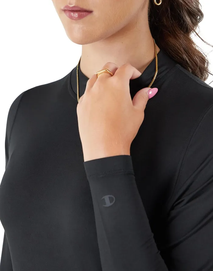Soft Touch Mock Neck LongSleeve Crop Top HighDensity C Logo Black Women Champion TShirts and Tops